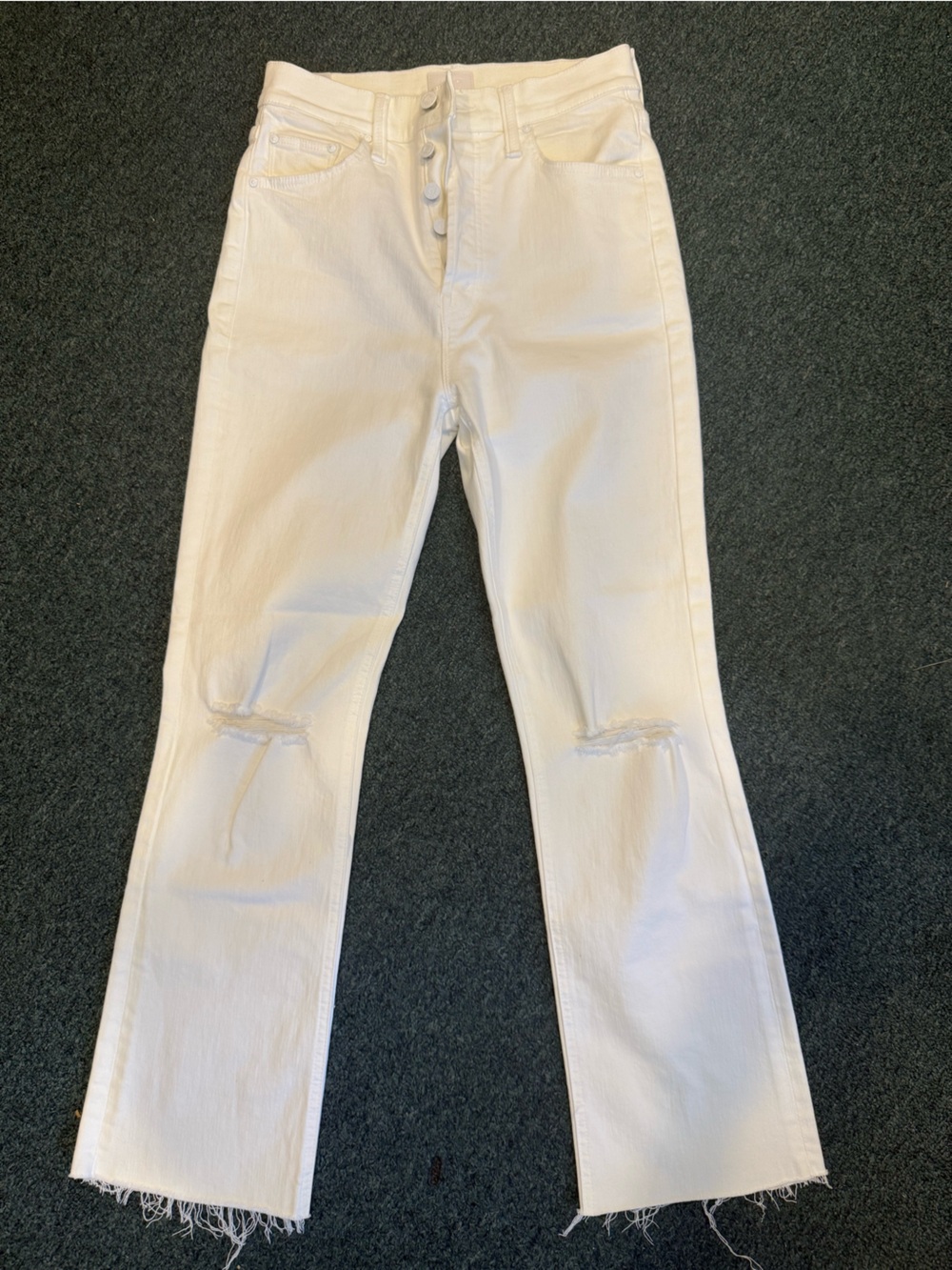 MOTHER White High-Rise Button-Fly Cropped Jeans